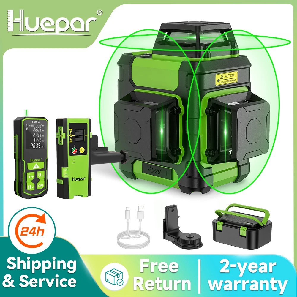 Green Beam Laser Level 12 Line - Huepar HM03CG مستوى الليزر شعاع أخضر