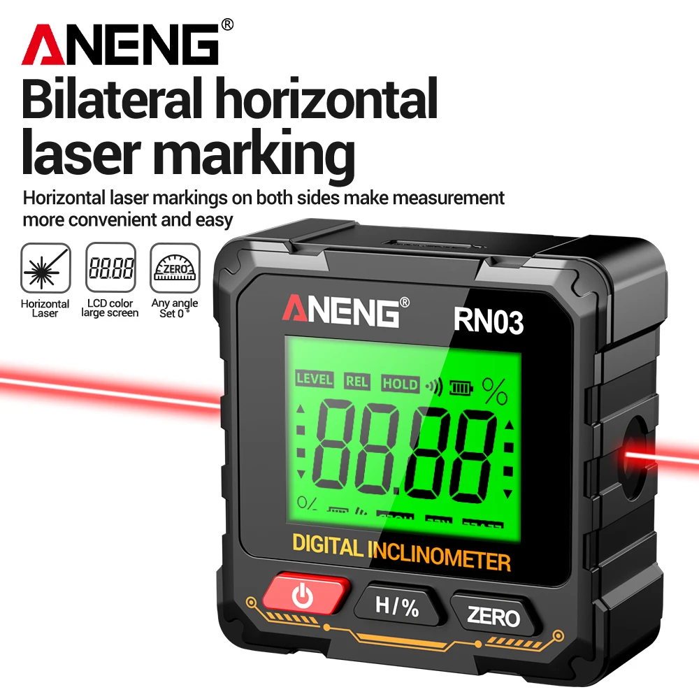 Laser Level Rechargeable Usb - مقياس زوايا رقمي مغناطيسي ANENG RN03،