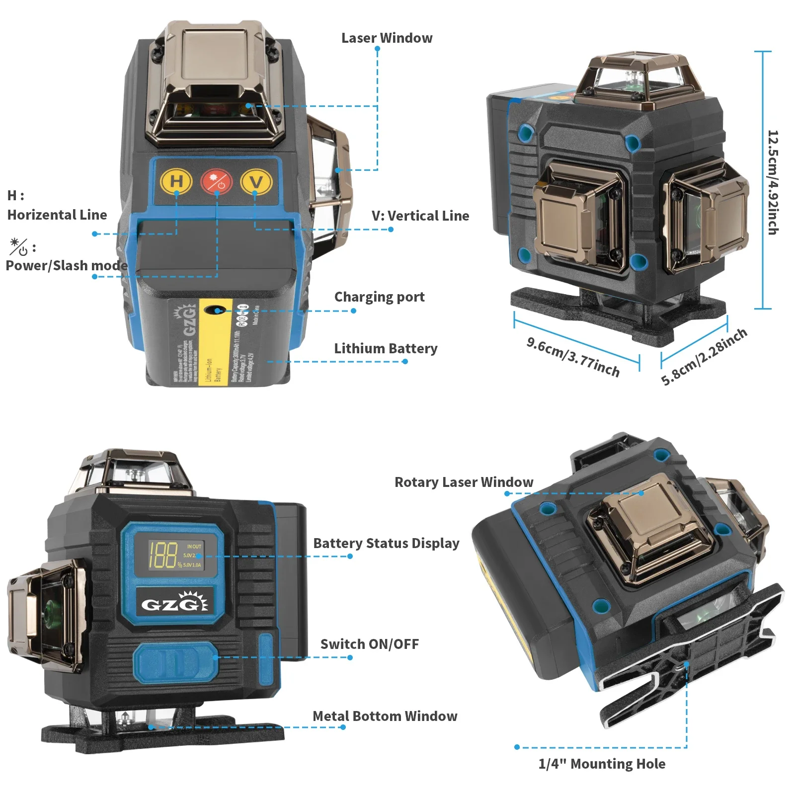 Laser Level Rechargeable Usb - مستوى ليزر G16 رباعي الأبعاد بـ16